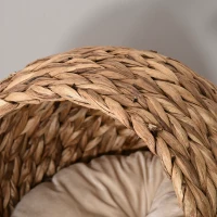PawHut Handwoven Elevated Cat Bed with Soft Cushion & Egg Chair Shape, Basket Bed Kitty House with Stand, Raised Wicker House for Indoor Cats, 23.5" H, Light Brown(m-8)