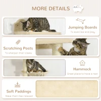 PawHut Wall-Mounted Cat Tree with Hammock for a Cute Cat Bed, Modern Cat Tree with Scratching Post & Cat Shelves, Climbing Playground Kitty Tower(m-5)