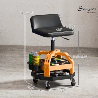 HOMCOM Rolling Creeper Garage Stool, 300 LBS Capacity Mechanic Stool with 360° Wheels, Tool Tray, Adjustable Height, Yellow(m-3)