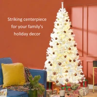 HOMCOM 7.5 FT Tall PreLit Artificial Christmas Tree with Realistic Branches, 500 Warm White LED Lights and 1346 Tips, White(m-4)