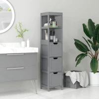 kleankin Narrow Bathroom Cabinet with 3 Drawers and 2 Tier Shelf, Tall Cupboard Freestanding Linen Tower, Grey(m-8)