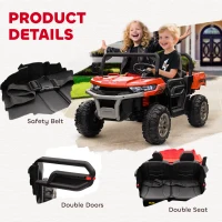 Aosom 12V Ride on Car with Electric Bucket, Two-Seater, Shovel, Remote Control, Spring Suspension, Horn, Music, Red(m-9)