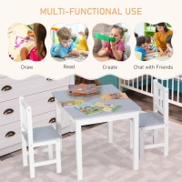 Qaba Kids 3 Piece Table and Chair Set Ideal for Arts, Meals, Lightweight Wooden Homework Activity Center, Toddlers Age 3+, Grey(m-4)