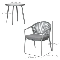 Outsunny 3-Piece Rattan Bistro Set, Garden Seating Group with 2 Armchairs and Coffee Table, Balcony Furniture Set, Grey(m-3)