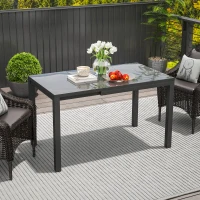 Outsunny Extendable Patio Dining Table, 33.5"-49.2" Adjustable Outdoor Dining Table for 4-6 Person, with Tempered Glass Top, Metal Frame, for Lawn, Garden, Dark Grey(m-1)