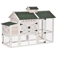 PawHut Wooden Chicken Coop Hen House with Removable Tray and Nest Box, 71" Rabbit Hutch and Poultry Cage with Ventilated Holes , White(m-1)