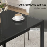 HOMCOM Square Kitchen Table for 2-4 People, Dining Table with Glass Top and Steel Legs for Dining Room, Black(m-4)