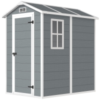Outsunny 4' x 6' Outdoor Storage Shed, Plastic Shed with Floor, Window, Lockable Door and Vents for Outdoor Patio Storage, Gray