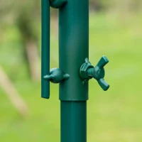 PawHut 6 Hook Feeding Station, Steel Multi-Feeder Kit Stand with 4 Bird Feeders, Mesh Tray, Water Dish and 4-Prong Base, Green(m-8)