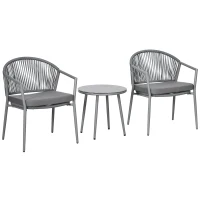Outsunny 3-Piece Rattan Bistro Set, Garden Seating Group with 2 Armchairs and Coffee Table, Balcony Furniture Set, Grey(m-9)