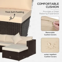 Outsunny 6 Piece Patio Furniture Set Outdoor Wicker Conversation Set All Weather PE Rattan Sectional Sofa Set with Ottoman, Cushions and Tempered Glass Table, Coffee and Beige(m-6)