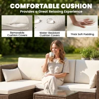 Outsunny 3pcs Modern Rattan Sofa Set, Wicker Patio Furniture Set with Coffee Table, Cushions, Pillows(m-5)