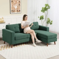HOMCOM Sectional Sofa with Changeable Chaise Lounge, 3 Seat L-Shaped Sofa, Upholstered Couch for Small Space, Dark Green(m-1)