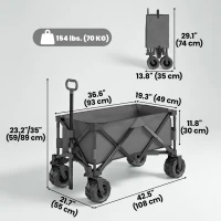 Outsunny Outdoor Pull Along Trailer Folding Camping Trailer for Beach Garden with Handle, Anti-Slip Wheel - Dark Grey(m-3)