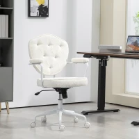 HOMCOM Cute Office Chair, Desk Chair with Button Tufted Teddy Bear Fleece, Swivel Computer Vanity Chair, Cream White(m-2)