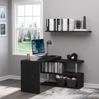 HOMCOM 360 Degree Rotating Corner Computer Desk, L Shaped Desk, Home Office Workstation with 3-Tier Storage Shelves, Black(m-7)