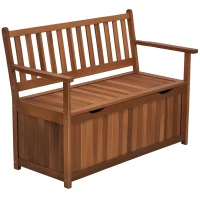 Outsunny 41 Gallon Outdoor Storage Bench, Wooden Deck Box with Inner Waterproof PE Lining, 2-Seat Container for Patio Garden Balcony Yard Store Garden Tools, Teak(m-1)