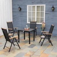 Outsunny 5 Piece Outdoor Furniture Patio Dining Set For 4, Square Outdoor Dining Table, Adjustable Reclining Folding Chairs, Black(m-10)