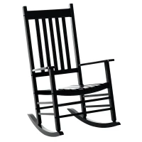 Outsunny Outdoor Rocking Chair, Patio Rocking Chair with Smooth Curves, High Density Wooden Rockers for Lawn Garden Porch, Supports Up to 350lbs, Black(m-1)