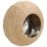 PawHut Wall Mounted Cat Condo with Washable Cushion, Natural Wood(m-14)