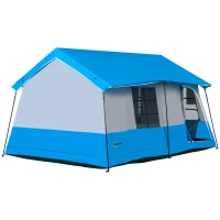 Outsunny Large Camping Tent with 10 Person Floorspace, Rain Cover & Breathable Mesh Roof, Cabin Tent 8 Person Size, Big Family Tent Camping Accessory, Blue(m-11)