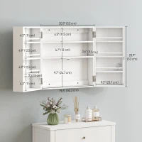 HOMCOM Wall Mount Medicine Cabinet, Bathroom Cabinet with 4 Tier Shelves, Lockable with 2 Keys for Kitchen, White(m-3)