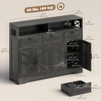 HOMCOM Sideboard, Buffet Cabinet with 4 Barn Doors and 3 Drawers, Coffee Bar Cabinet with Adjustable Shelves, Dark Brown(m-3)