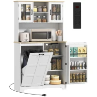 HOMCOM Kitchen Pantry Cabinet with Charging Station, 7 Gallon Trash Can Cabinet, Adjustable Shelves and Acrylic Doors, White(m-9)