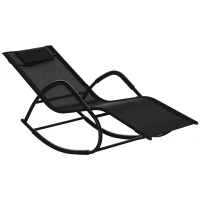 Outsunny Rocking Chair, Zero Gravity Patio Chaise Sun Lounger, Outdoor Rocker, UV Water Resistant, Pillow for Sunbathing, Lawn, Garden or Pool, Black(m-1)