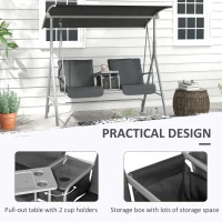 Outsunny 2-Seater Outdoor Porch Swing with Adjustable Canopy and Table, Patio Swing Chair for Garden, Poolside, Backyard, Grey(m-5)