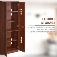 HOMCOM 63" 2-Door Kitchen Pantry, Freestanding Storage Cabinet with 5-tier Shelving and 2 Adjustable Shelves for Dining Room, Brown(m-5)