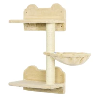 PawHut Wall-Mounted Cat Tree with Hammock for a Cute Cat Bed, Modern Cat Tree with Scratching Post & Cat Shelves, Climbing Playground Kitty Tower(m-11)