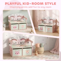Qaba Kids Toy Box Chest, 3-in-1 Convertible Storage Chest with 2 Non-Woven Drawers for Bedroom, Kids Room for Ages 3-6, Pink(m-6)