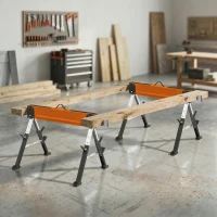 HOMCOM Saw Horses 2 Pack, Folding Heavy Duty Sawhorses with Adjustable Height and 2x6 Bracket, Carry Handle, Orange(m-8)