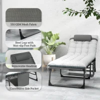 Outsunny Outdoor Lounge Chair Set of 2, Folding Chaise Lounge Tanning Chair with Cushion, Side Pocket, Grey(m-7)