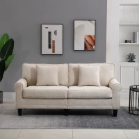 HOMCOM Modern 3 Seater Sofa, Corduroy Fabric 3 Seater Couch with Pine Wood Legs and Rolled Armrests for Living Room, Beige(m-1)