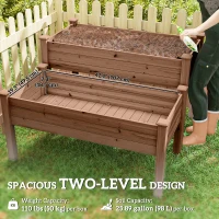 Outsunny 2 Tiers Raised Garden Bed, Wooden Elevated Planter Box with Legs, Gardening Planting Bed, Carbonised(m-4)