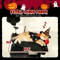 PawHut 78" Gothic Cat Tree, Cat Tower with Coffin Bed, 2 Spacious Condos, Sisal Scratching Posts, Bat Hanging Balls, Halloween(m-6)