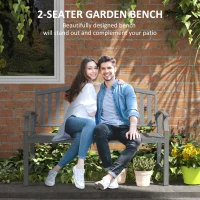 Outsunny 46" Outdoor Garden Bench, Metal Bench, Wood Look Slatted Frame Furniture for Patio, Park, Porch, Lawn, Yard, Deck, Gray(m-4)