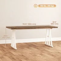 HOMCOM Farmhouse Kitchen Table for 8, Rectangular Dining Table with Thick Tabletop and Steel Trestle Legs, Brown and White(m-3)