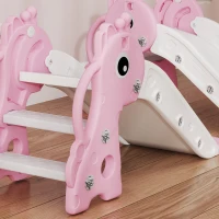 Qaba 3-in-1 Toddler Slide for Age 1-3, Freestanding Kids Slide with Climber, Basketball Hoop and Ball, Giraffe Design, Pink(m-8)