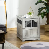 PawHut Furniture Style Dog Crate, Wooden End Table Pet Kennel with Lockable Door for Small Medium Dog Indoor Puppy Cage, Grey(m-11)