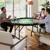 Soozier Poker Table Foldable 47" Round Casino Folding Game Table for 8 Players with Cup Holders, Green(m-2)