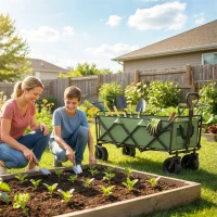Outsunny 130L Folding Garden Cart with Wheels, Heavy-Duty Collapsible Wagon with Brakes, Green(m-8)