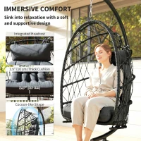 Outsunny Hanging Egg Chair with Stand, Foldable Wicker Rattan Swing Chair with Thick Cushion and Safety Rope, Black(m-4)
