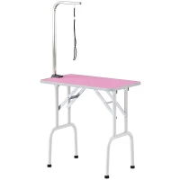 PawHut Foldable Pet Grooming Table for Dogs Cats with Adjustable Arm, Non-slip Surface, Pink(m-2)