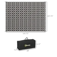Outsunny Reversible Outdoor Rug Carpet RV Camping Rugs with Carry Bag, 9' x 12', Black & White Clover(m-3)
