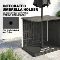 Outsunny 30 Gallon Storage Box, Outdoor Side Table with Umbrella Holder, Black(m-5)