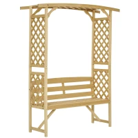 Outsunny Garden Arch with 2 Person Bench, Wooden Garden Arbor Archway Trellis for Climbing Plants, Lawn, Backyard Decor, Natural(m-9)