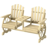 Outsunny 2-Seat Wooden Garden Bench with Table, Umbrella Hole, High Backrest, Armrests for Backyard, Patio, Garden, Natural Wood(m-1)